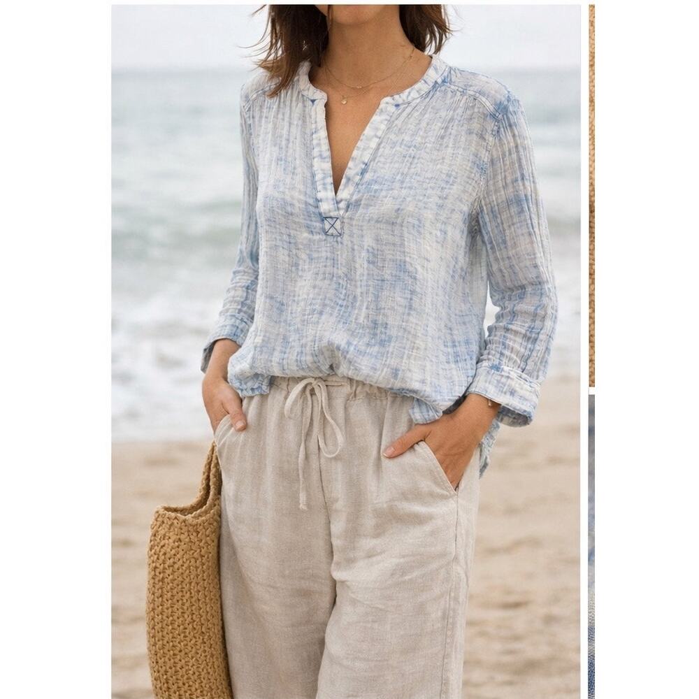 Free People We The Free Gauze Top Oversized Blue Boho XS